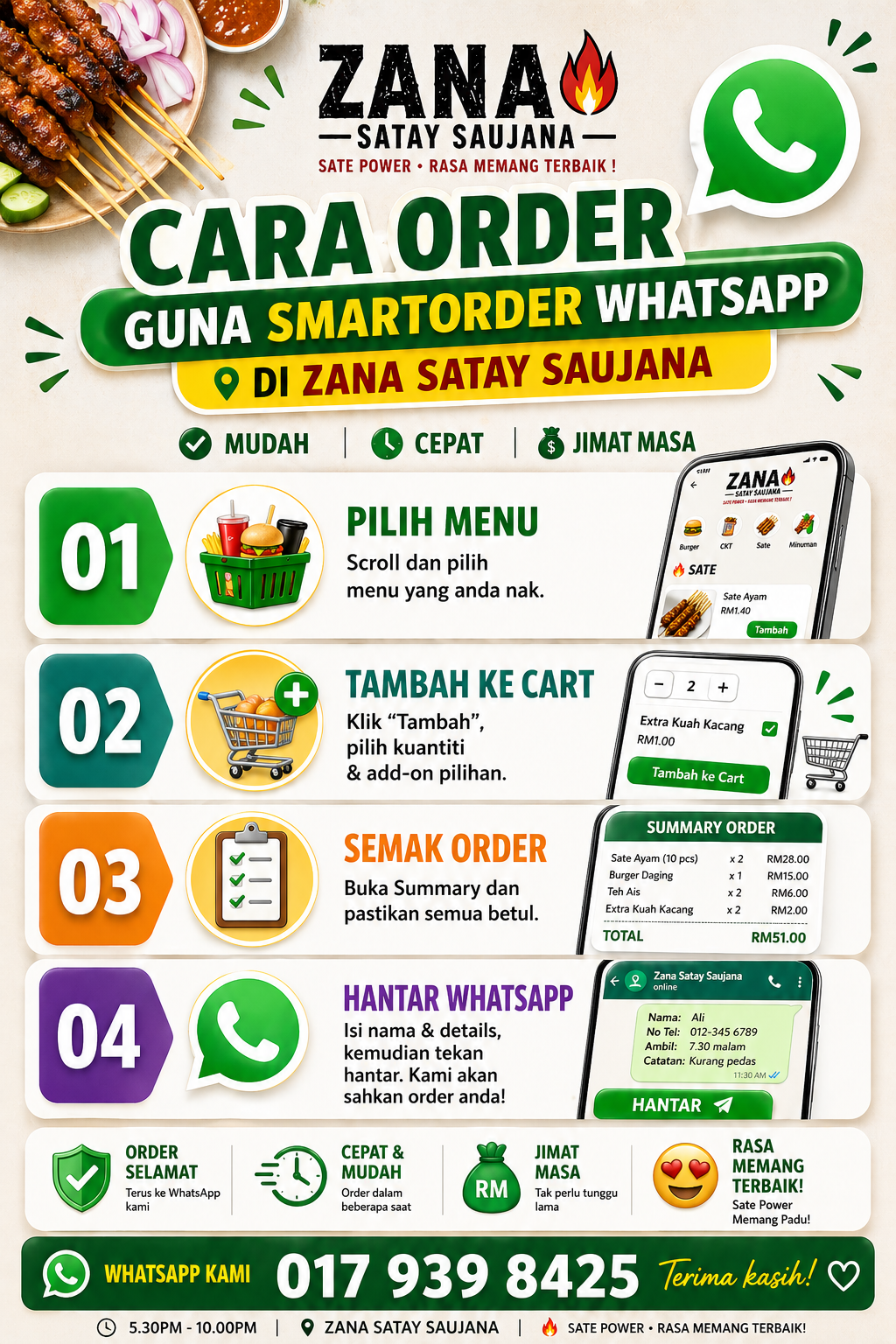 Cara Order Zana Satay Saujana